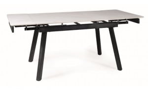 MASA DINING EXTENSIBILA, 120/180 CM, EFECT DE MARMURA ALBA/NEGRU, BLAT DIN CERAMICA SI PICIOARE DIN METAL, STIL MODERN - Img 3