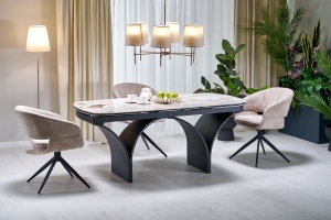 MASA DINING EXTENSIBILA, 180-260/90/74 cm, STIL ALTER, CONFECTIONATA DIN CERAMICA, STICLA SI METAL, STIL MODERN