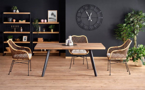 MASA DINING EXTENSIBILA BERLIN, NUC/NEGRU, 160/220 CM, BLAT DIN MDF SI PICIOARE DIN METAL, STIL VINTAGE - Img 1