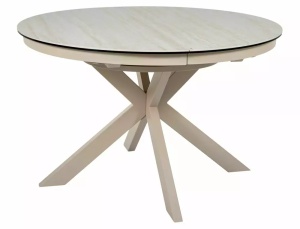MASA DINING EXTENSIBILA CERAMIC, 120/160 CM, BEJ MAT/CASMIR, CONFECTIONATA DN METAL, CERAMICA TRAVERTIN SI STICLA SECURIZATA - Img 6