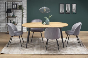MASA DINING EXTENSIBILA COLORADO, STEJAR AURIU/NEGRU, 120/160 CM, BLAT DIN MDF SI PICIOARE DIN METAL, STIL MODERN