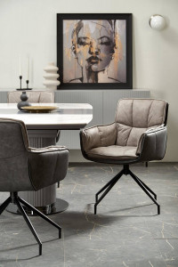 MASA DINING EXTENSIBILA DANCAN, CU EFECT DE MARMURA ALBA/GRI/NEGRU, 160/220 CM, DIN CERAMICA SI METAL, STIL MODERN - Img 3
