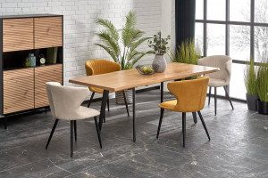 MASA DINING EXTENSIBILA DICKSON 2, STEJAR NATURAL/NEGRU, 150/210 CM, BLAT DIN MDF SI PICIOARE DIN METAL, STIL MODERN