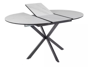 MASA DINING EXTENSIBILA GASTON, 100/135 CM ALB/NEGRU MAT, BLAT DIN CERAMICA SI PICIOARE DIN METAL, STIL MODERN - Img 3