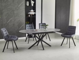MASA DINING EXTENSIBILA GASTON, 140/180 CM GRI/NEGRU MAT, BLAT DIN CERAMICA SI PICIOARE DIN METAL, STIL MODERN - Img 1