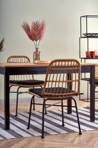 MASA DINING EXTENSIBILA GREG, STEJAR WOTAN/NEGRU, 124/168 CM, BLAT DIN PAL MELAMINAT, STIL VINTAGE - Img 3