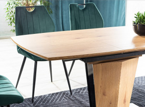 MASA DINING EXTENSIBILA HOUSTON, 120/160 CM, STEJAR/NEGRU, DIN MDF, FURNIR NATURAL SI STICLA SECURIZATA, STIL MODERN - Img 3