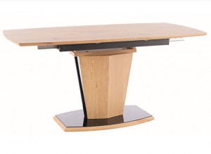 MASA DINING EXTENSIBILA HOUSTON, 120/160 CM, STEJAR/NEGRU, DIN MDF, FURNIR NATURAL SI STICLA SECURIZATA, STIL MODERN - Img 8