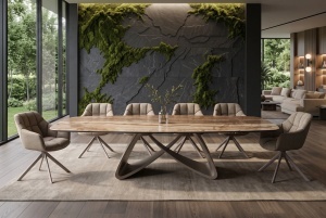 MASA DINING EXTENSIBILA INFINITY 180-220-260CM, REALIZATA DIN METAL SI BLAT DIN STICLA SI CERAMICA, CULOARE MARO/SAMPANIE - Img 3