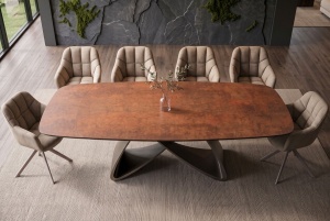 MASA DINING EXTENSIBILA INFINITY 180-220-260CM, REALIZATA DIN METAL SI BLAT DIN STICLA SI CERAMICA, CULOARE MARO RUGINIU/SAMPANIE - Img 6
