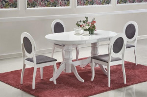 MASA DINING EXTENSIBILA JOSEPH, ALBA, 150/190 CM, BLAT DIN MDF SI PICIOARE DIN LEMN MASIV, STIL CLASIC