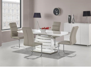MASA DINING EXTENSIBILA ONYX, ALB/CROM, 160/200 CM, BLAT DIN MDF LACUIT SI PICIOR DIN METAL, STIL MODERN, HALMAR - Img 1