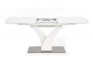 MASA DINING EXTENSIBILA PALERMO, ALB MAT/CROM, 140/180 CM, DIN STICLA, MDF SI METAL, STIL MODERN - Img 5