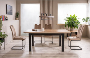 MASA DINING EXTENSIBILA PRESTO, 140/218 CM, STEJAR ARTISAN/NEGRU, DIN PAL LAMINAT, STIL MODERN - Img 1