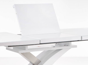 MASA DINING EXTENSIBILA SANDOR 2, ALB/CROM, 160/220 CM, BLAT DIN STICLA, MDF SI PICIOARE DIN METAL, STIL MODERN - Img 8