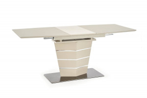 MASA DINING EXTENSIBILA SORENTO, BEJ MAT/CROM, 140/180 CM, BLAT DIN STICLA, MDF SI PICIOR DIN METAL, STIL MODERN - Img 7
