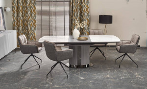 MASA DINING EXTENSIBILA STIL DANCAN, CU EFECT DE MARMURA ALBA/GRI/NEGRU, 160/220 CM, DIN CERAMICA SI METAL, STIL MODERN - Img 7