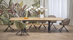 MASA DINING EXTENSIBILA STIL HENRY, 180-300 CM, NATURAL/NEGRU, DIN MDF FURNIRUIT SI METAL, STIL MODERN - Img 2