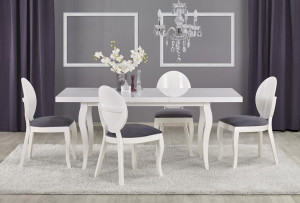 MASA DINING EXTENSIBILA STIL MOZART, ALBA, 160/240 CM, BLAT DIN MDF SI PICIOARE DIN LEMN MASIV, STIL CLASIC - Img 3