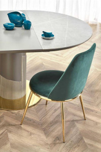 MASA DINING EXTENSIBILA STIL MUSCAT, CU EFECT DE MARMURA GRI DESCHIS/GRI/AURIU, 120/160 CM, DIN CERAMICA SI METAL, STIL MODERN - Img 4