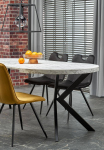 MASA DINING EXTENSIBILA STIL PERONI, CU EFECT DE MARMURA ALBA/NEGRU, 100/250 CM, DIN MDF SI METAL, STIL MODERN - Img 5