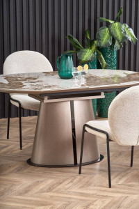MASA DINING EXTENSIBILA STIL ROBINSON, CU EFECT DE MARMURA BEJ/CAPPUCCINO/NEGRU, 160/200 CM, DIN CERAMICA, MDF SI METAL, STIL MODERN - Img 5