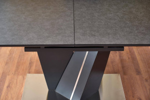 MASA DINING EXTENSIBILA STIL SALVADOR, GRI INCHIS/CROM, 160/200 CM, BLAT DIN STICLA, MDF SI PICIOARE DIN METAL, STIL MODERN - Img 4