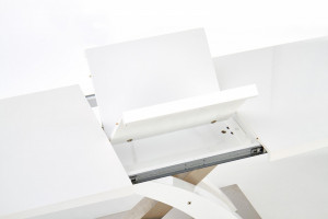 MASA DINING EXTENSIBILA STIL SANDOR, ALB/CROM, 160/220 CM, BLAT DIN MDF SI PICIOARE DIN METAL, STIL MODERN - Img 5