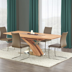 MASA DINING EXTENSIBILA STIL SANDOR, STEJAR AURIU/CROM, 160/220 CM, BLAT DIN MDF SI PICIOARE DIN METAL, STIL MODERN
