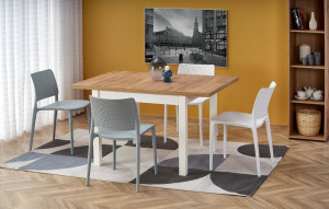 MASA DINING EXTENSIBILA STIL TIAGO, STEJAR CRAFT/ALB, 90/125 CM, BLAT DIN PAL SI PICIOARE DIN MDF, STIL VINTAGE - Img 2