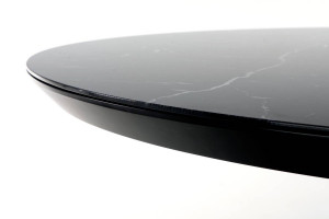 MASA DINING EXTENSIBILA STIL VERTIGO, CU EFECT DE MARMURA NEAGRA/NEGRU, 130/180 CM, DIN MDF, STICLA SI METAL, STIL MODERN - Img 6