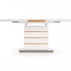 MASA DINING EXTENSIBILA TORONTO, ALB/STEJAR/CROM, 140/180 CM, BLAT DIN MDF, STICLA SI PICIOR DIN METAL, STIL MODERN - Img 2
