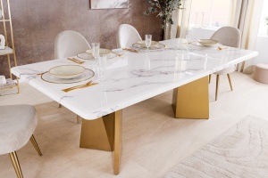 MASA DINING, EXTRAVAGANCIA 200CM, BLAT DIN MARMURA ALBA SI PICIOARE METAL, ARTIM GROUP SELECTION