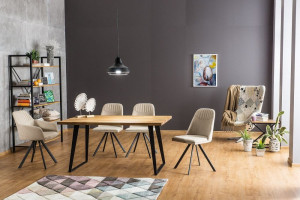MASA DINING FALCON, 150 CM, STEJAR/NEGRU, BLAT DIN FURNIR NATURAL SI PICIOARE DIN METAL, STIL MODERN