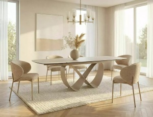 MASA DINING INFINITY, DIN STICLA, CERAMICA SI METAL, 160(240)X95, CULOARE TRAVERTIN/CASMIR, SIGNAL - Img 11