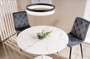 MASA DINING/LIVING, 90 CM, EFECT DE MARMURA ALBA/ALB, BLAT DIN CERAMICA SI PICIOR DIN METAL, STIL MODERN - Img 4
