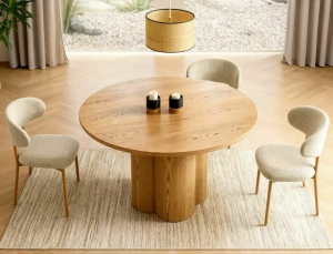 MASA DINING/LIVING ROTUNDA, STEJAR, 120/74 CM, CONFECTIONATA DN MDF SI FURNIR NATURAL