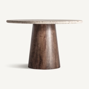 MASA DINING/LIVING VARZI 130CM, BEJ/MARO, CONFECTIONATA DIN TRAVERTIN SI MDF NUC, STIL MODERN, VICAL HOME - Img 2