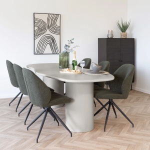 MASA DINING MARANOLA 96x240x76 cm, REALIZATA DIN MDF SI CIMENT, CULOARE BEJ, HOUSE NORDIC - Img 2
