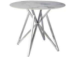 MASA DINING MURANO, 90 CM, EFECT DE MARMURA ALBA/CROM, BLAT DIN CERAMICA SI PICIOARE DIN METAL, STIL MODERN