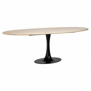 MASA DINING OVALA HAMPTON, 230 CM, CREM/NEGRU, DIN TRAVERTIN SI METAL, RICHMOND INTERIORS