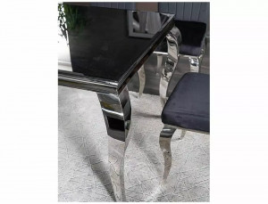 MASA DINING PRINCE, NEGRU/CROM, 180 CM, BLAT DIN STICLA SECURIZATA SI METAL, STIL MODERN - Img 8