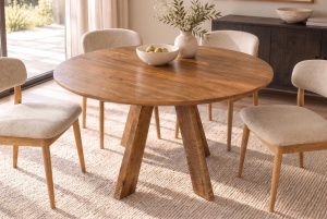 MASA DINING ROTUNDA ART WOOD 140CM, REALIZATA DIN LEMN DE MANGO, CULOARE MARO - Img 10