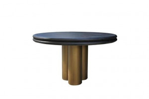 MASA DINING ROTUNDA MACARON, 130 CM, NEGRU RUSTIC/MARO INCHIS, DIN STEJAR SI METAL, RICHMOND INTERIORS - Img 1