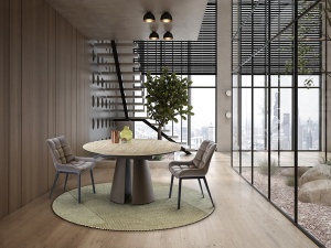 MASA DINING ROTUNDA, SAMARA 138CM, MDF SI METAL, DESIGN MODERN, SCHULLER - Img 2