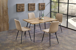 MASA DINING STIL LARSON, STEJAR NATURAL/NEGRU, 120 CM, BLAT DIN MDF SI PICIOARE DIN METAL, STIL MODERN