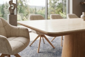 MASA DINING UNIQUE 200CM, REALIZATA DIN FURNIR DE STEJAR, BLAT CERAMIC CULOARE BEJ/NATUR, INVICTA INTERIOR - Img 4