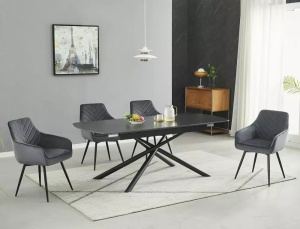 MASA EXTENSIBILA 160(200)X90, VECTOR, NEGRU MAT, CU BLAT DIN CERAMICA, STIL MODERN