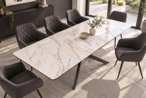 MASA EXTENSIBILA ALPINE 160-200CM, REALIZATA DIN METAL SI BLAT MDF SI CERAMICA, DE CULOARE MARMURA - Img 3