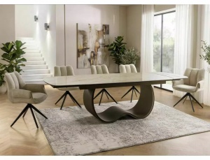 MASA EXTENSIBILA, CASABLANCA 198/274CM, BEJ LUCIOS/CUPRU, BLAT DIN STICLA, CERAMICA SI METAL, STIL MODERN - Img 4